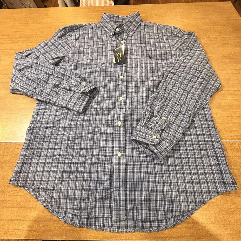 Polo Ralph Lauren Shirt Mens XL Blue Plaid Button Down Classic Fit Cotton NWT